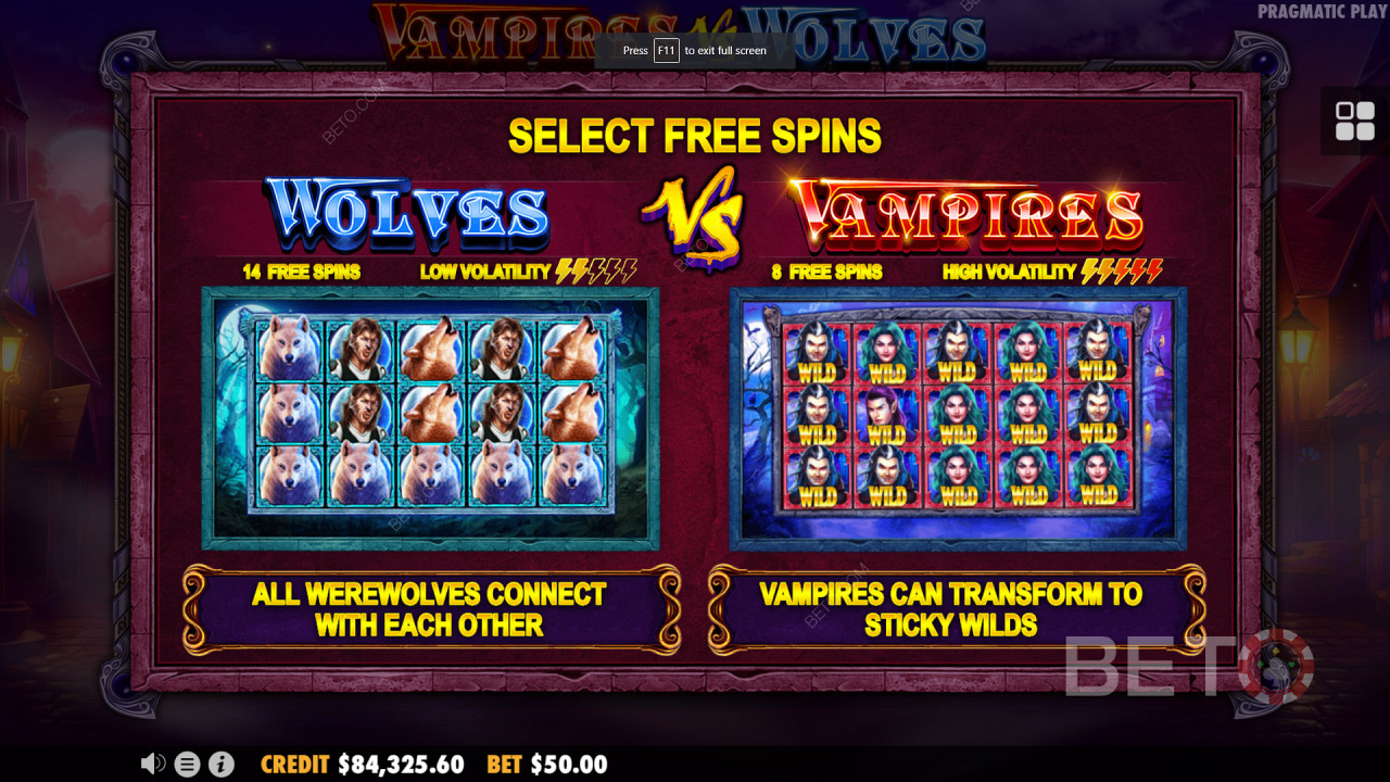 Vampires vs Wolves মধ্যে ডুয়াল ফ্রি স্পিন বোনাস রাউন্ড