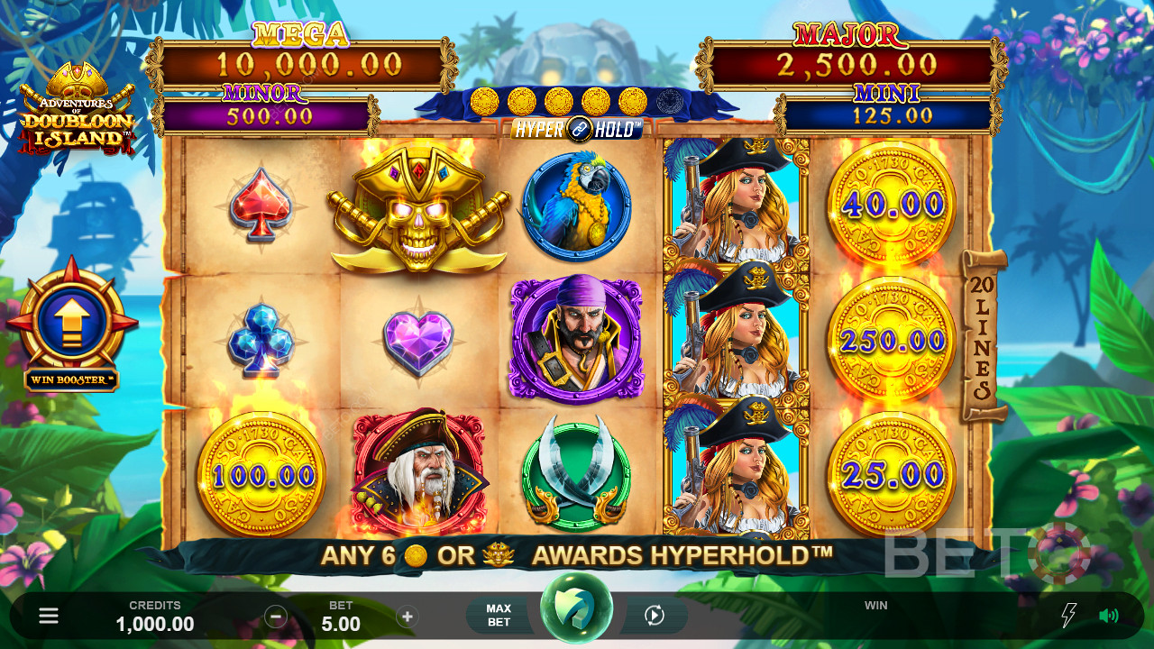 96.01% RTP এবং 4,237x বাজির জ্যাকপট সহ Adventures Of Doubloon Island
