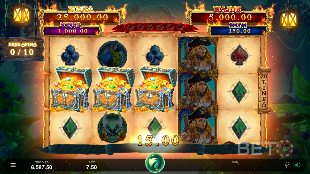 Adventures Of Doubloon Island উচ্চ-প্রদানের প্রতীকগুলির একটি কম্বো পাওয়া