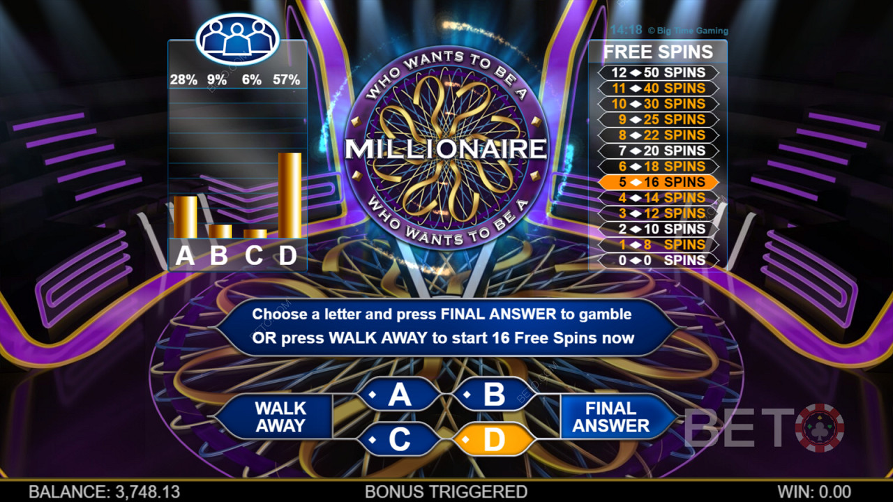 Who Wants To Be A Millionaire Megaways - সময়ের টিক টিক, দর্শকদের জিজ্ঞাসা করুন বা বন্ধুকে কল করুন যদি আপনি পরবর্তী কোটিপতি হতে চান!