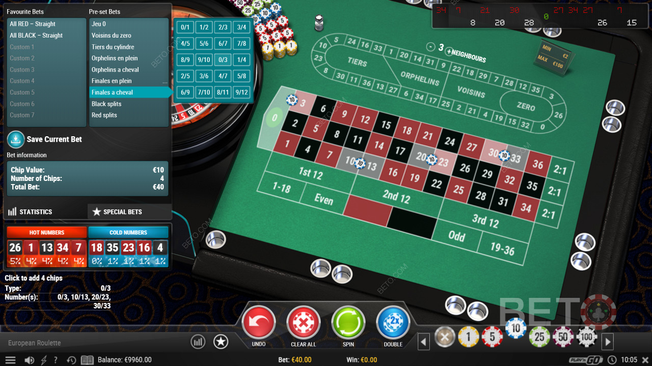European Roulette Pro ক্যাসিনো গেমে বিশেষ বাজির বিকল্প