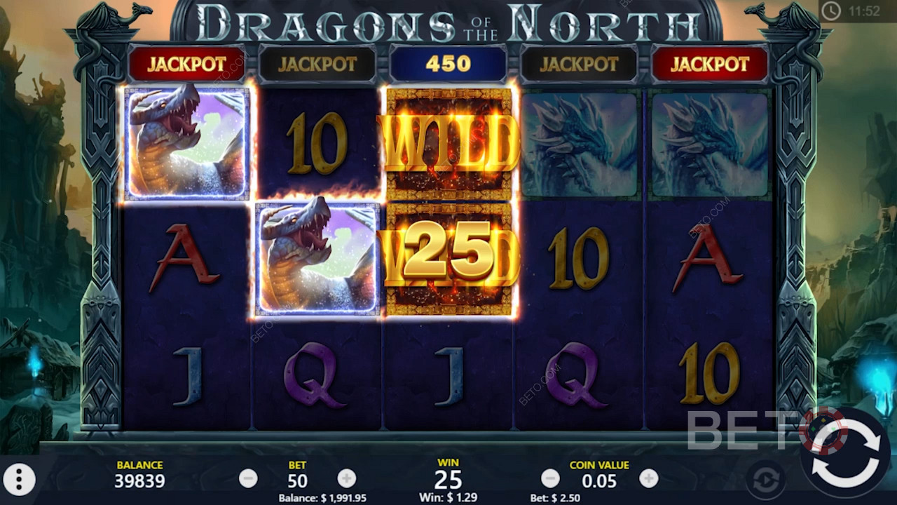 বন্য প্রতীকগুলি আপনাকে Dragons of the North অনলাইন স্লটে আরও জয় তৈরি করতে সহায়তা করে