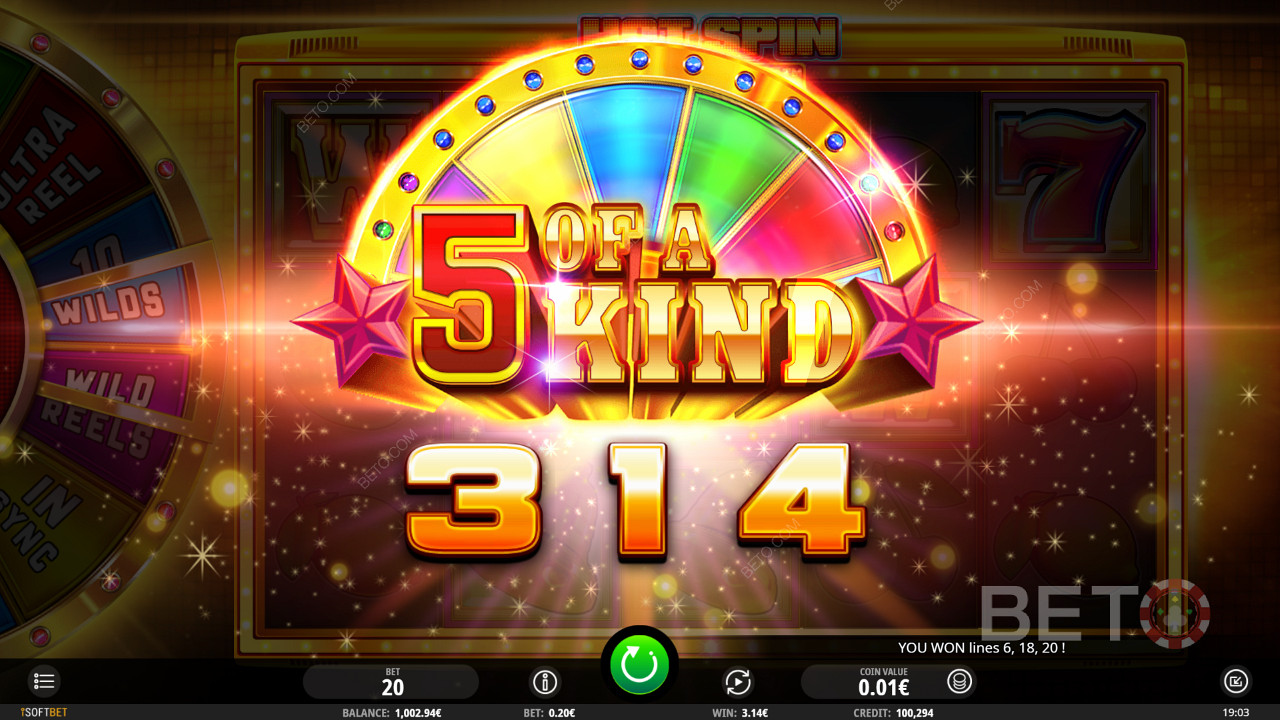€0.20 থেকে €20.00 এর মধ্যে বাজি ধরুন এবং Hot Spin Deluxe প্রচুর পরিমাণে জিতে নিন