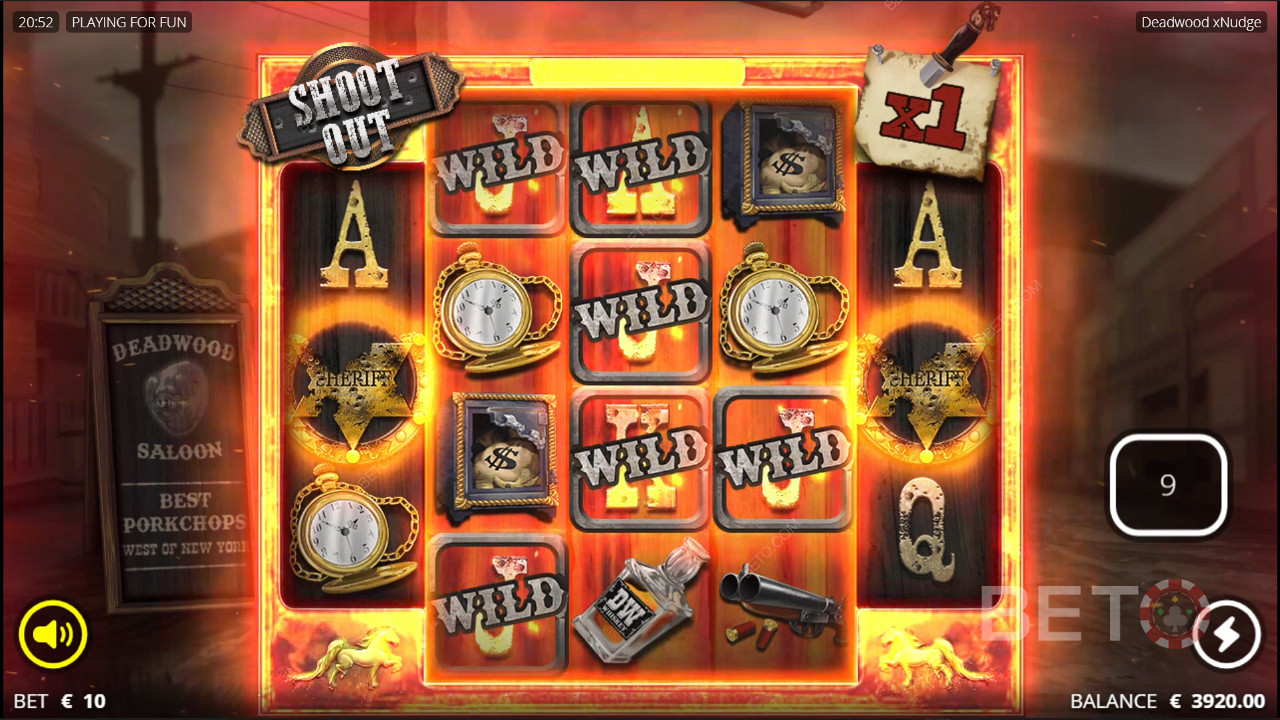 Deadwood xNudge স্লটে শুট আউট বৈশিষ্ট্য