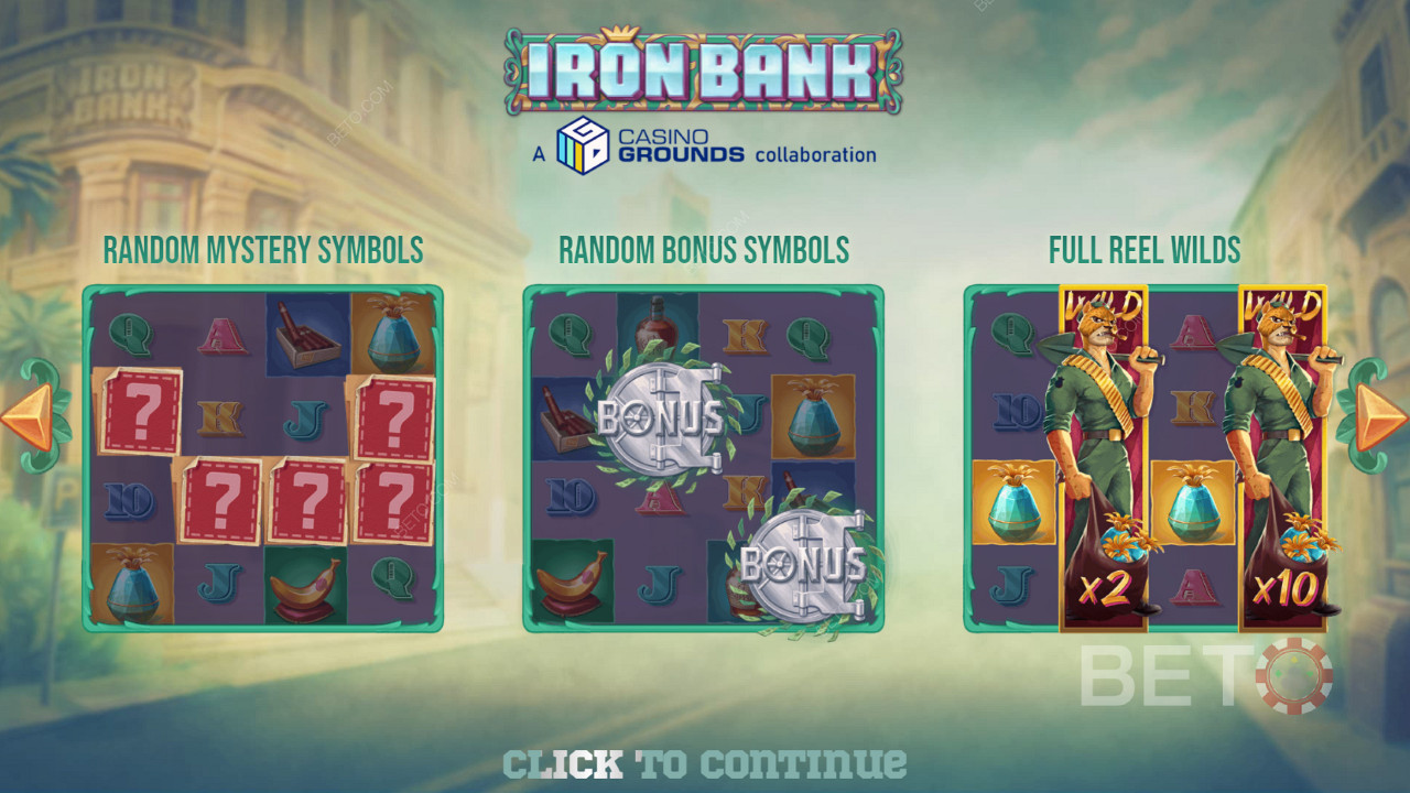 Iron Bank স্লট মেশিনে বেস স্লটে শক্তিশালী বৈশিষ্ট্য উপভোগ করুন