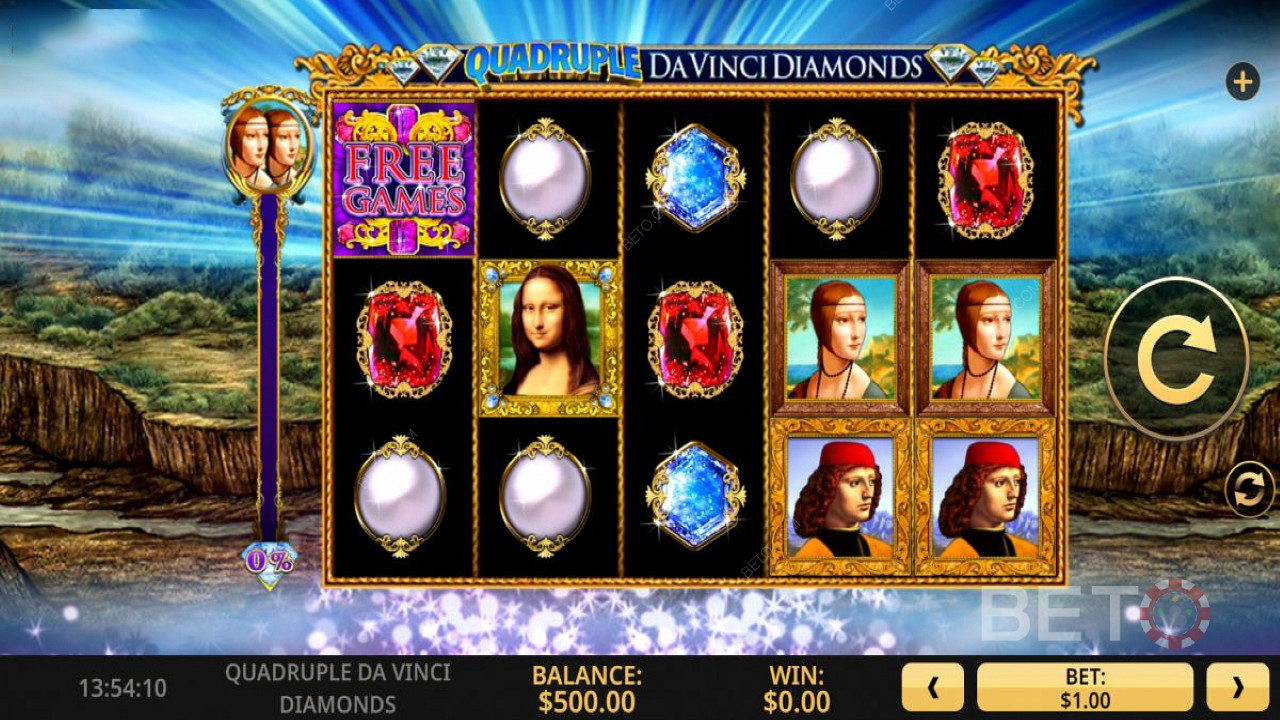 Quadruple Da Vinci Diamonds স্লটে ফ্রি স্পিন, স্পিন ক্রিজ ফিচার এবং আরও অনেক কিছু উপভোগ করুন