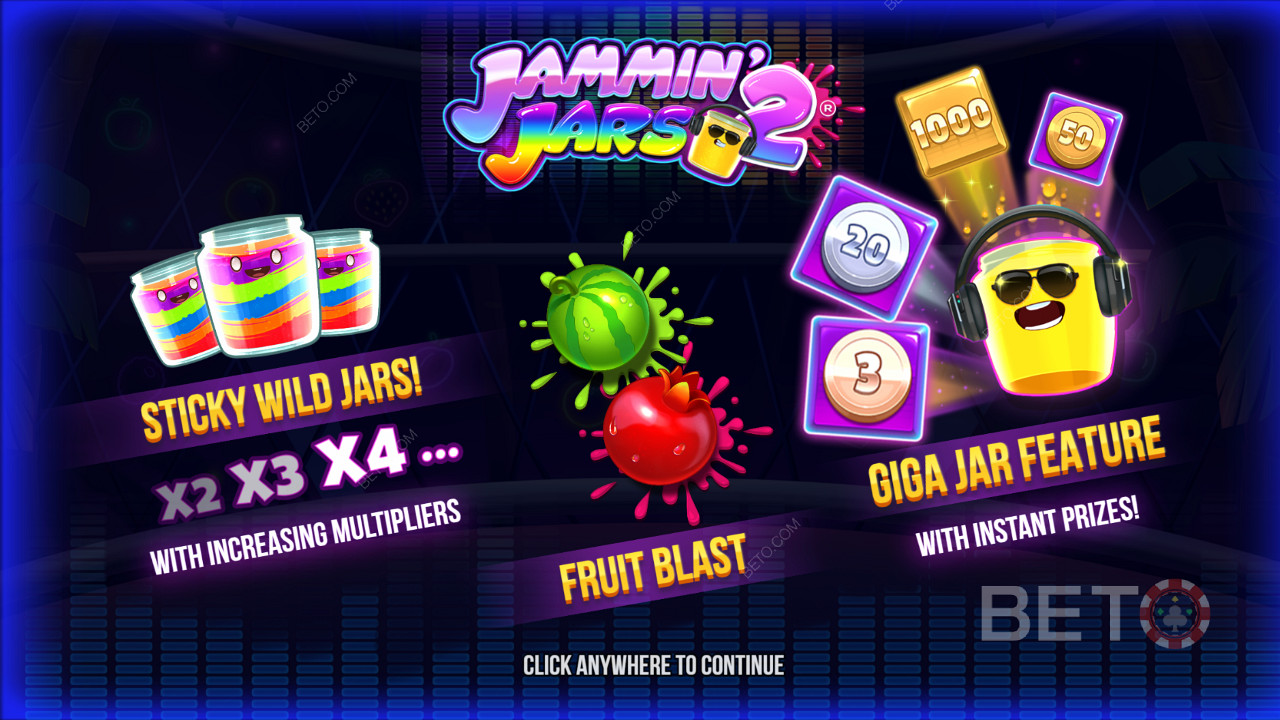 Jammin Jars 2 স্লটে স্টিকি ওয়াইল্ডস, ফ্রুট ব্লাস্ট বৈশিষ্ট্য এবং গিগা জার স্পিন উপভোগ করুন