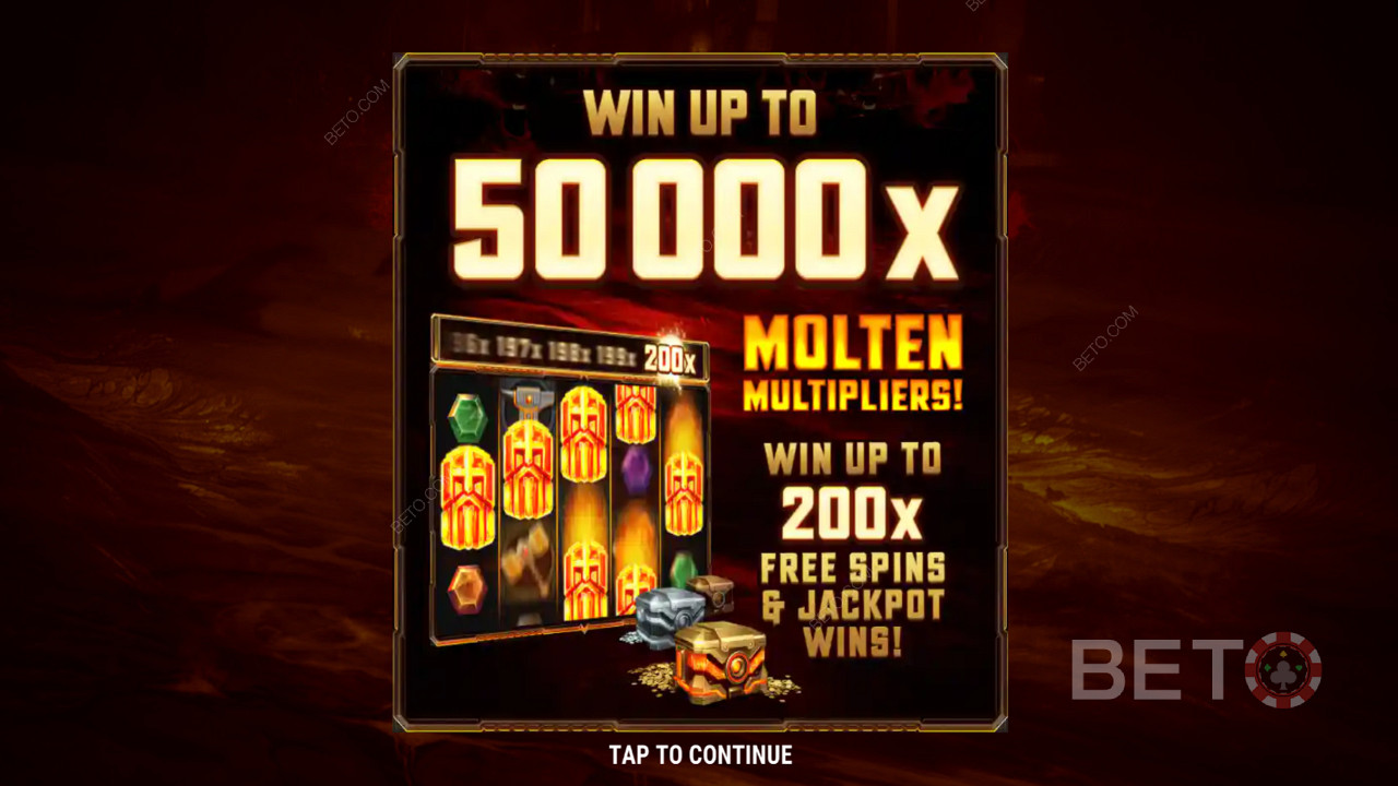 Fire Forge ইন্ট্রো স্ক্রিন 50,000x জ্যাকপট দেখাচ্ছে