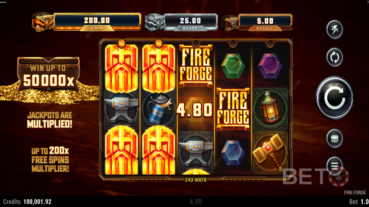 আপনার বাজির সর্বোচ্চ 50,000x জয়ের সাথে Fire Forge স্লট