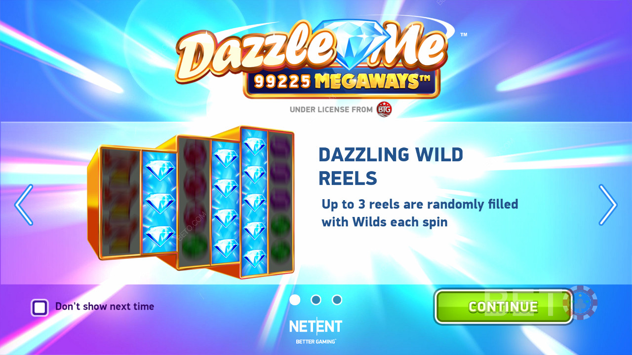 Dazzle Me Megaways এর ইন্ট্রো স্ক্রিন