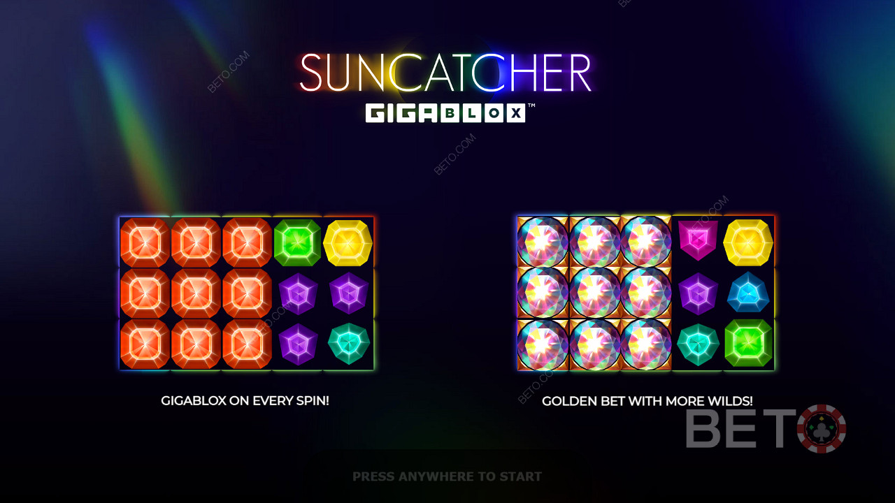 Suncatcher Gigablox সম্পর্কে কিছু তথ্য দিচ্ছে ইন্ট্রো স্ক্রিন