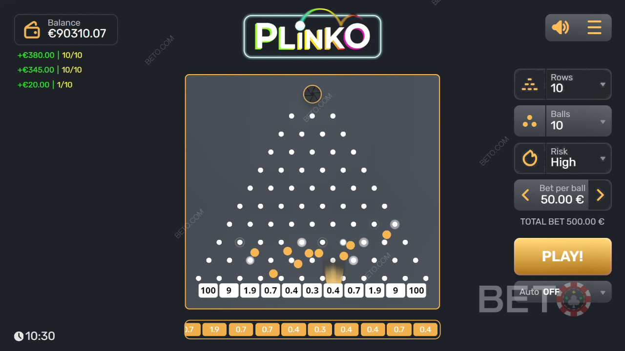 Plinko স্লটে আপনার বাজি 3,200x জিতুন!