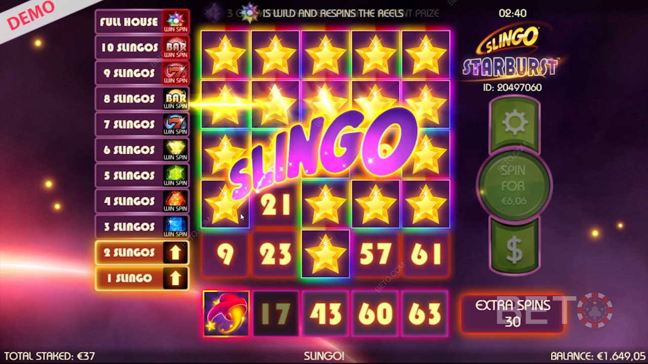 Slingo Starburst অনলাইন গেম
