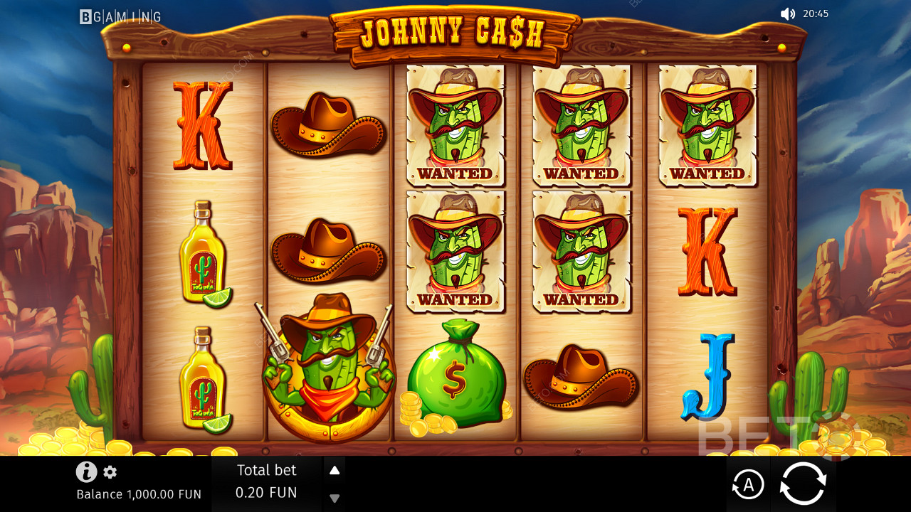 Johnny Cash 5টি রিল এবং 3টি সারি সহ ক্লাসিক গেমিং গ্রিড৷