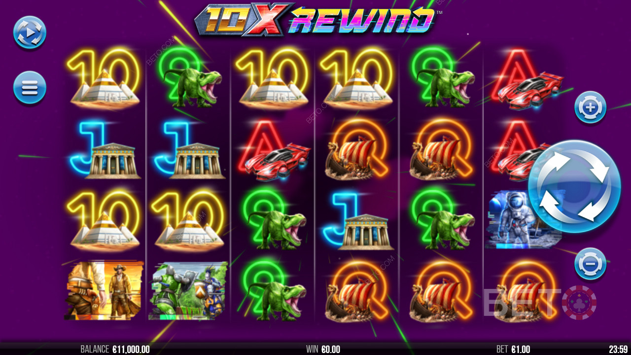 নিয়ন থিমযুক্ত ভিজ্যুয়াল 10x Rewind লোভনীয় দেখায়