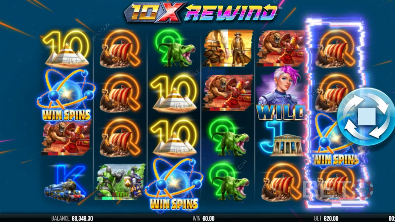10x Rewind স্লটে ভবিষ্যত গ্রাফিক্স এবং থিম