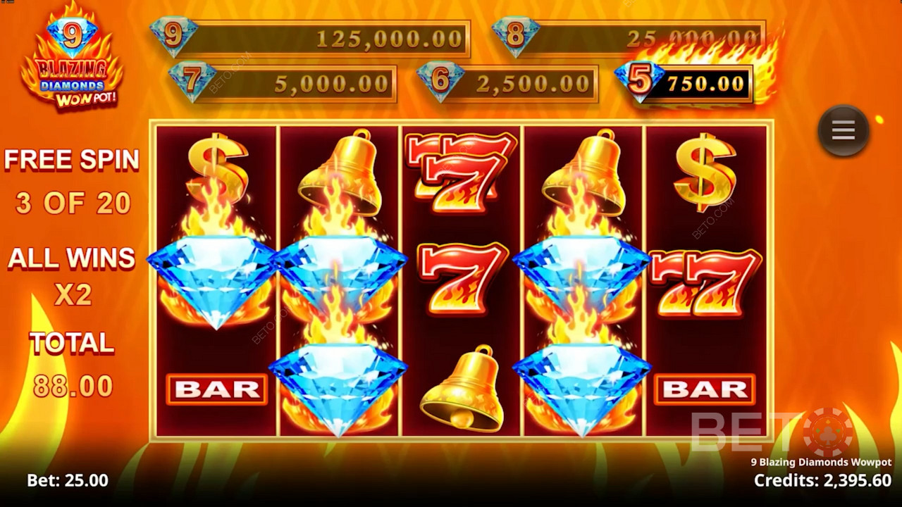 9 Blazing Diamonds Wowpot ফ্রি খেলুন