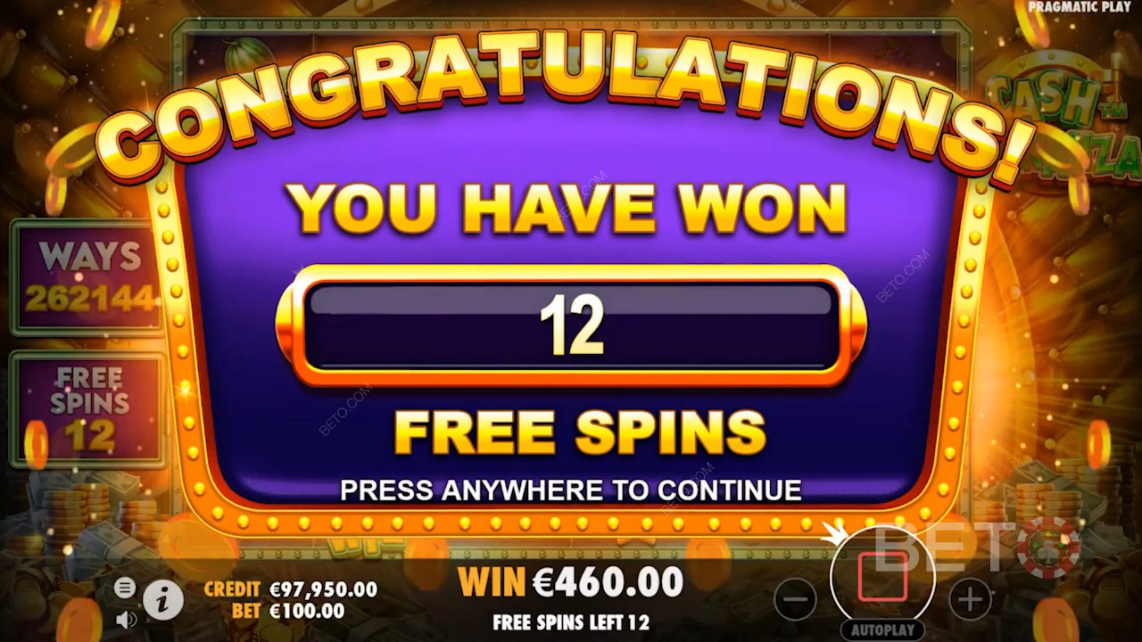 Cash Bonanza 12টি ফ্রি স্পিন জয় করা