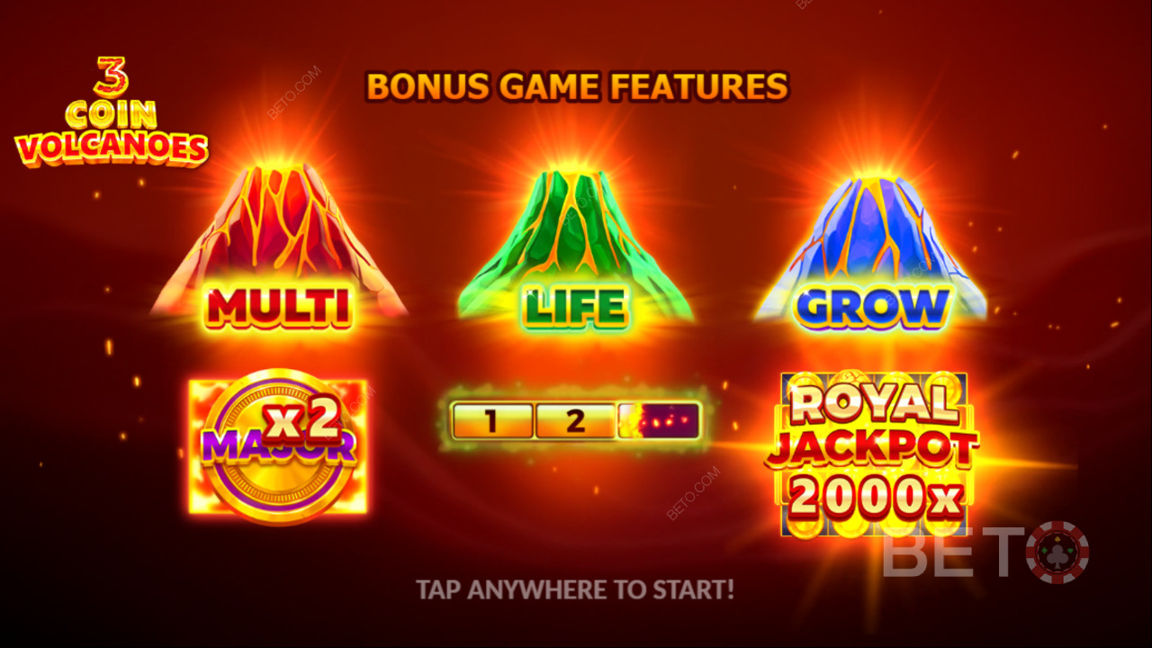 অনলাইনে 3 Coin Volcanoes স্লটে আপনার বাজি ধরে 2,000x জিতুন!