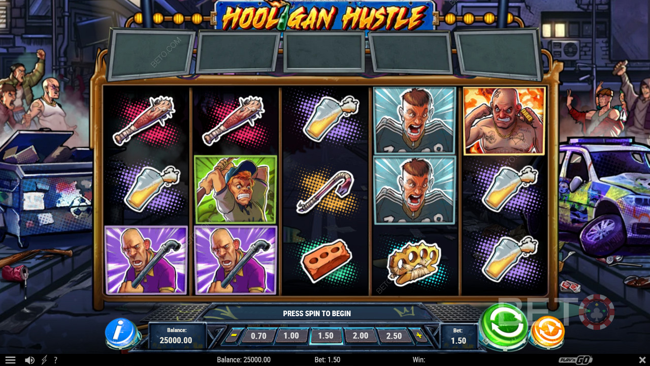 Hooligan Hustle স্লটে ফ্রি স্পিন বৈশিষ্ট্যের মতো বেশ কিছু শক্তিশালী বৈশিষ্ট্য উপভোগ করুন