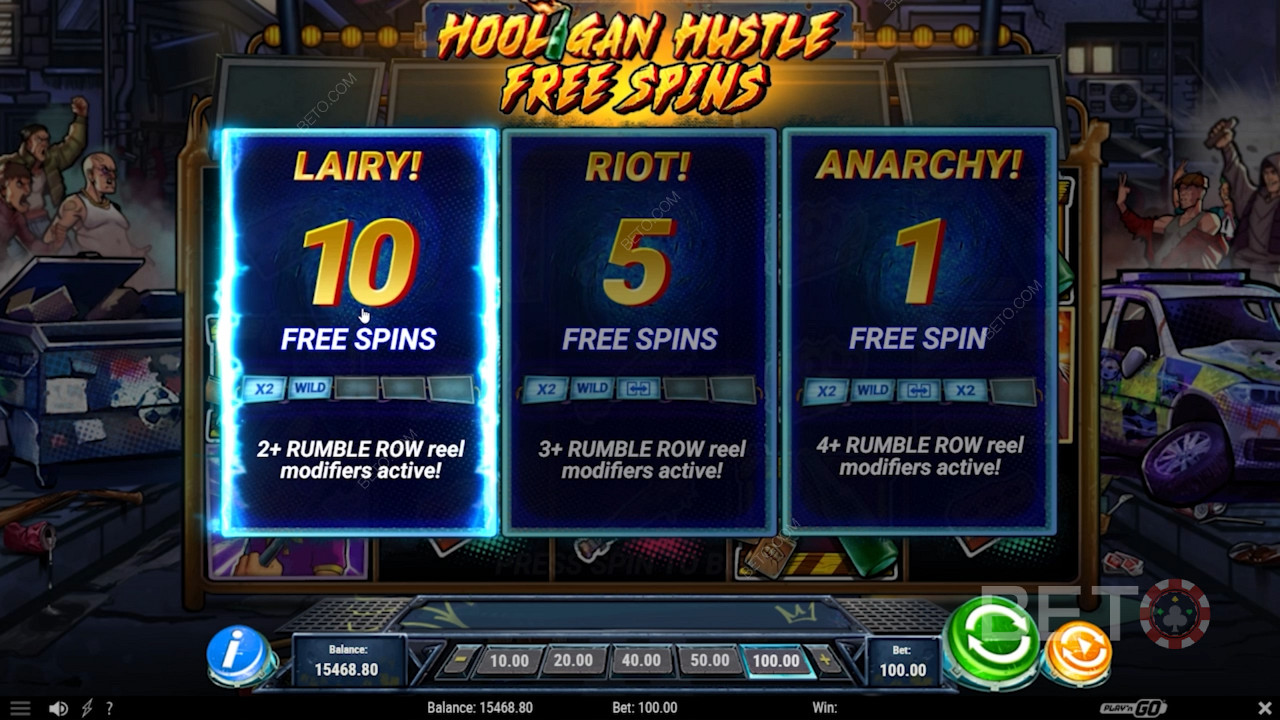 Hooligan Hustle স্লট মেশিনে ফ্রি স্পিন এর ধরন বেছে নিন