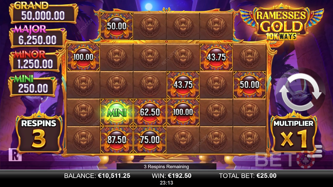 Ramesses Gold 10K Ways স্লট মেশিনে আপনার বাজি ধরে 9,065x জিতুন!