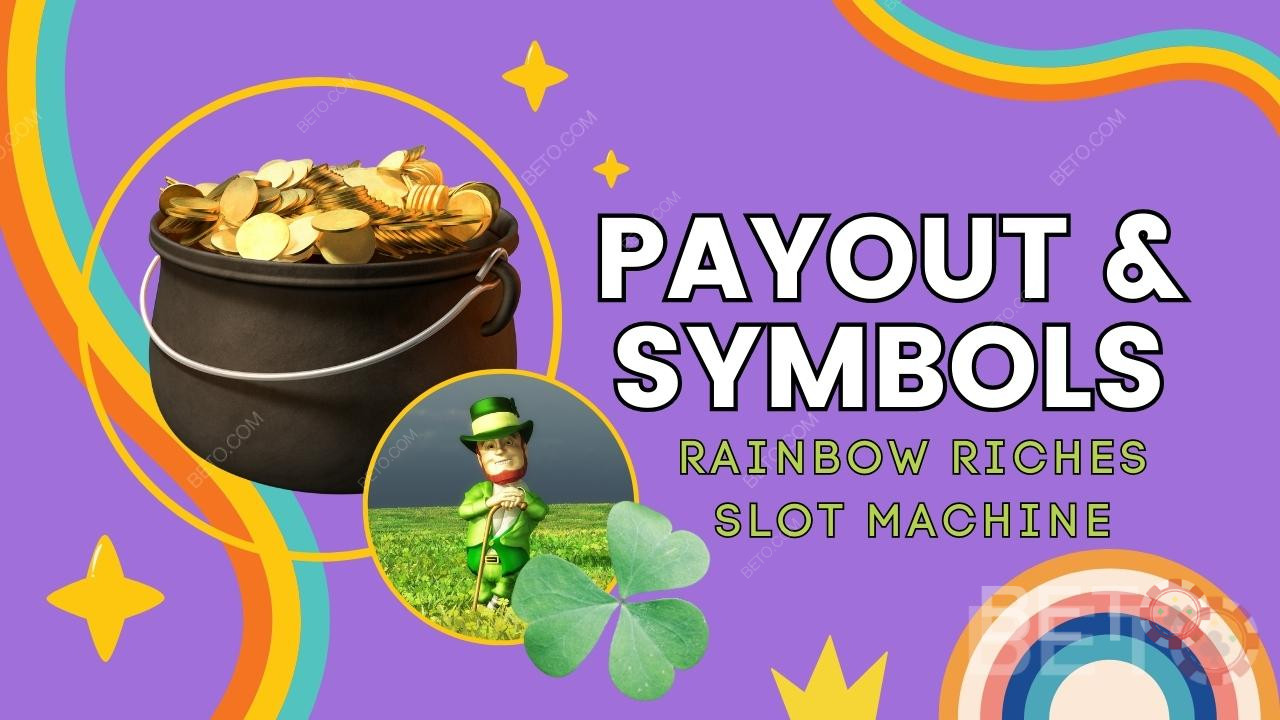 দ্য Rainbow Riches গেমে অর্থ প্রদান এবং প্রতীক ব্যাখ্যা করা হয়েছে